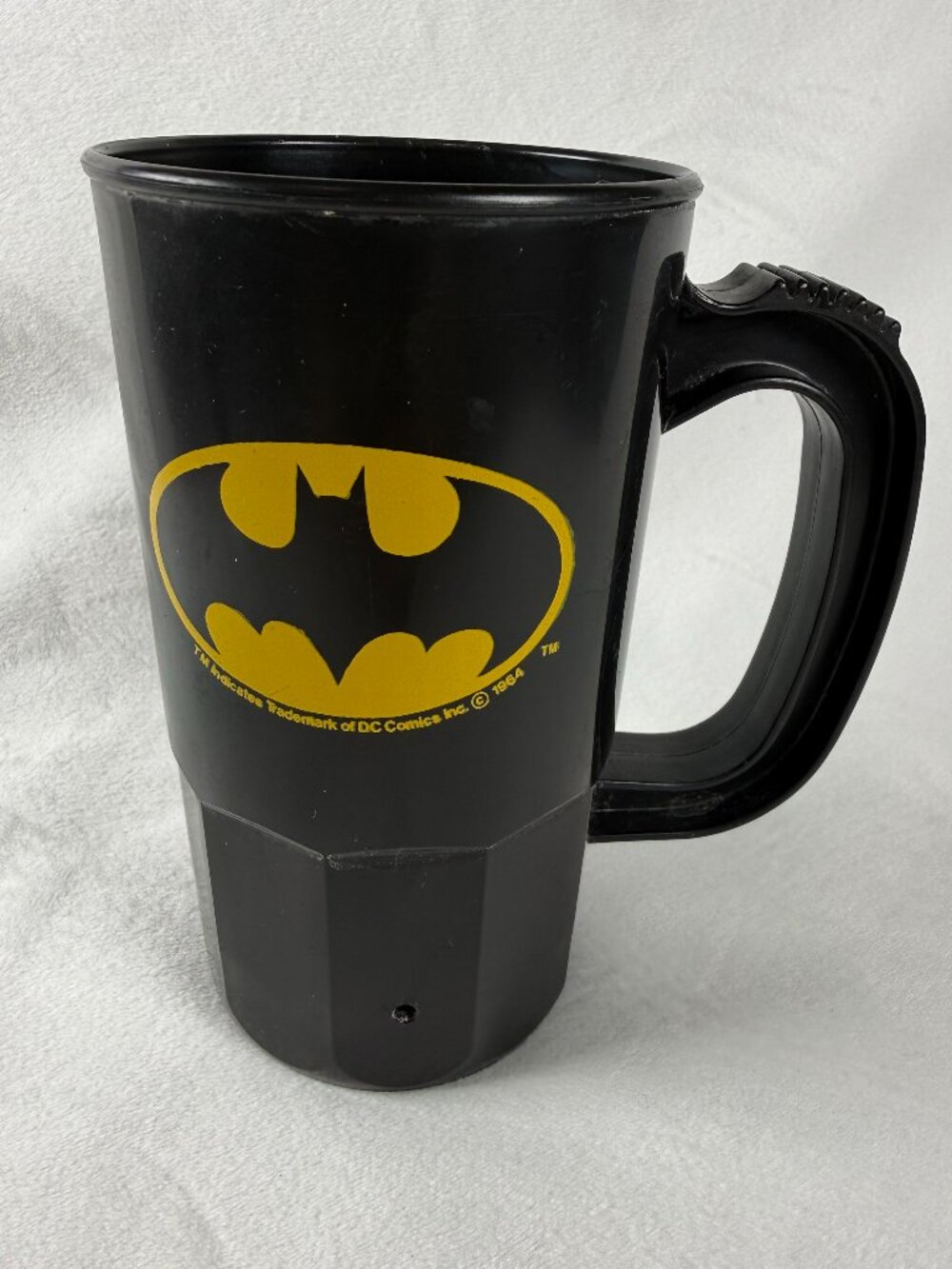 Vintage Batman Travel Mug Black Plastic Super Mug DC Comics 1964 USA Large 6.5”